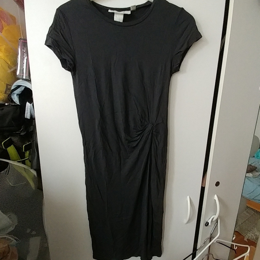 Dark gray tshirt dress with knot waist detail